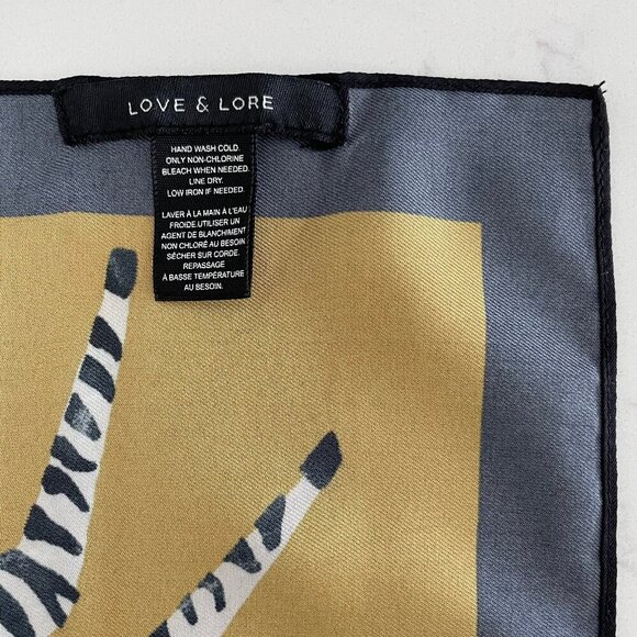 Love & Lore Zebra Print 100% Poly Square Playful Scarf Butterscotch Blk Cream - Picture 2 of 7